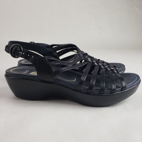 Dansko Dana Strappy Wedge Sandal Women 7.5-8 38 Black Leather Slingback Open Toe - Picture 4 of 10
